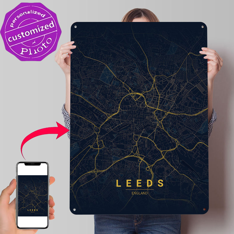 Retro Gaming Leeds - Poster Tekstur Cetak 3D Seni Peta