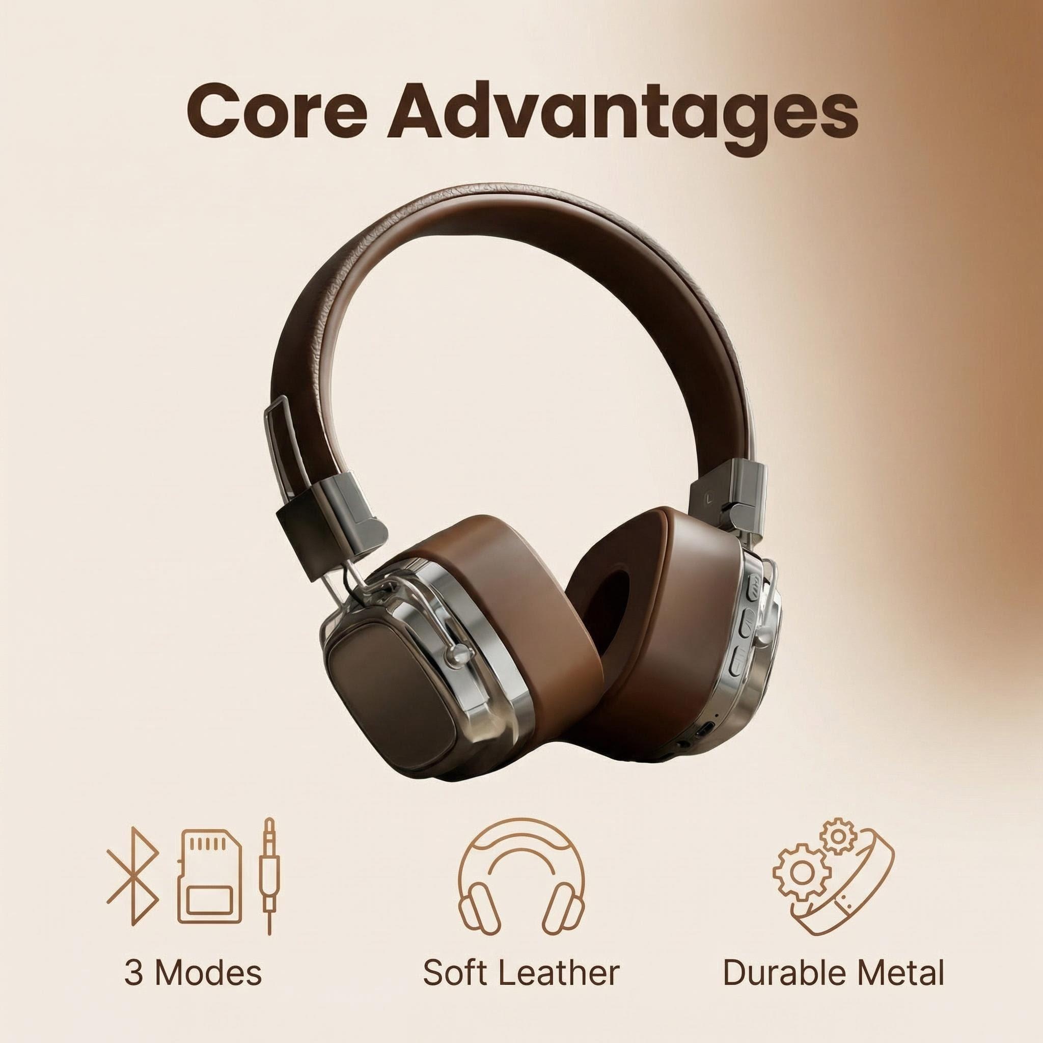 Retro Gaming Cables - Headphone Kulit Retro Over-ear Nirkabel Bluetooth