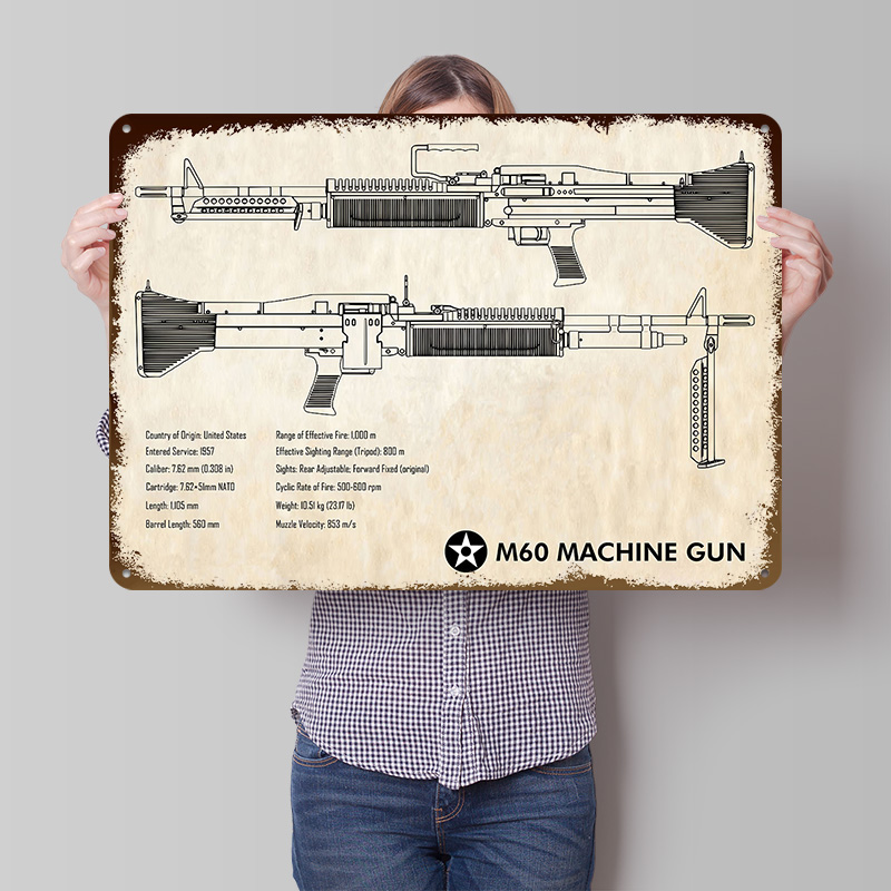 Retro Gaming Wallpaper - Poster Kaleng Kertas Senapan Mesin M60,