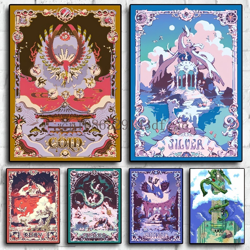Retro Gaming Pokemon - Pokemon Poster kartun Retro tokoh Anime
