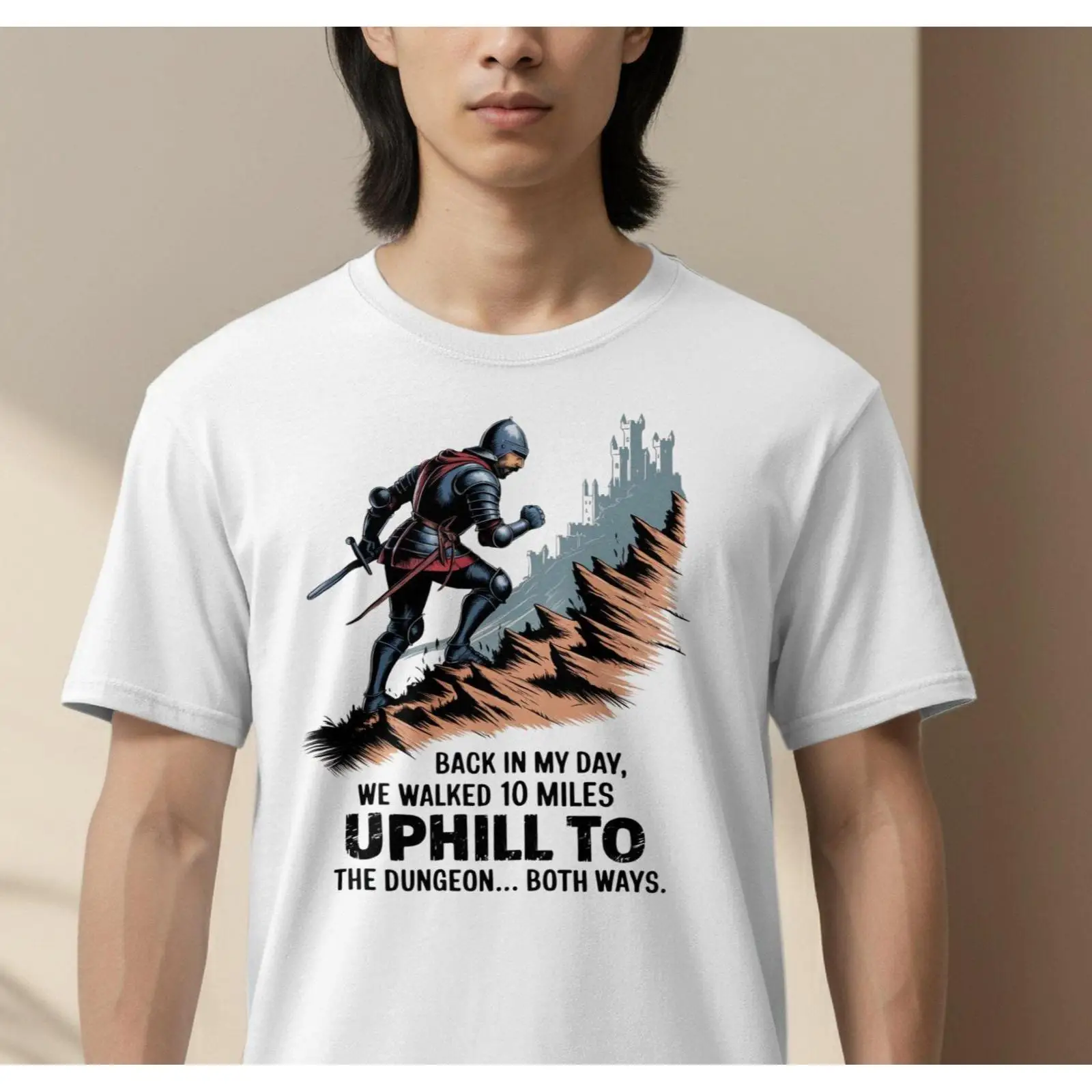 Retro Gaming Ideas - Kaos Ksatria Lucu Uphill Dungeon Walk