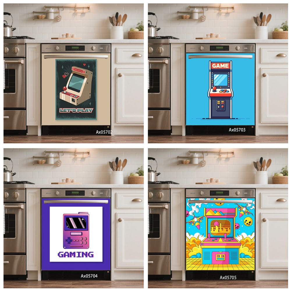 Retro Gaming Wallpaper - Stiker Pintu Mesin Cuci Piring Konsol