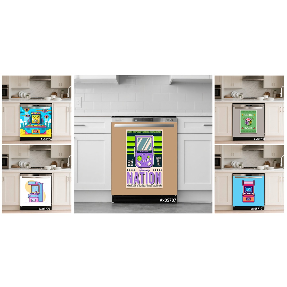 Retro Gaming Wallpaper - Stiker Pintu Mesin Cuci Piring Konsol