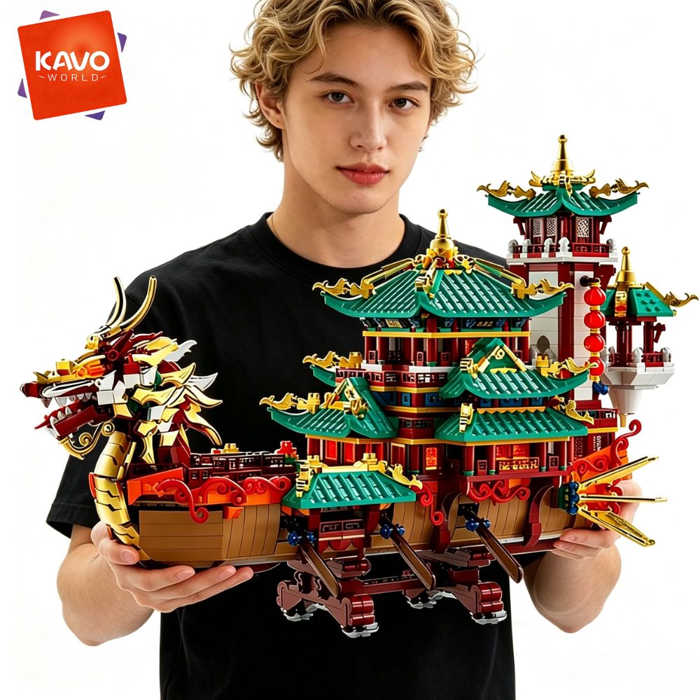 Retro Gaming Lego - KAVOWORLD 2453pcs Blok Bangunan Perahu Naga