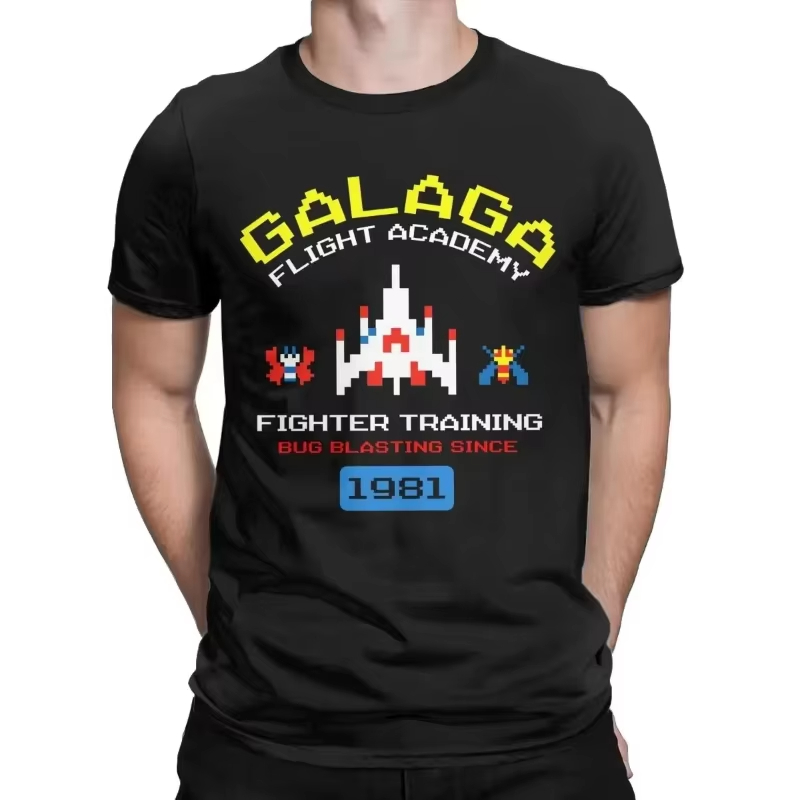 Retro Gaming Ideas - Kaos Pria Katun Motif Galaga Retro