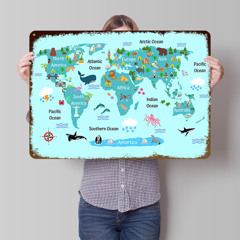 World Of Retro Gaming - Poster Peta Dunia Anak-Anak Cetak Kustom