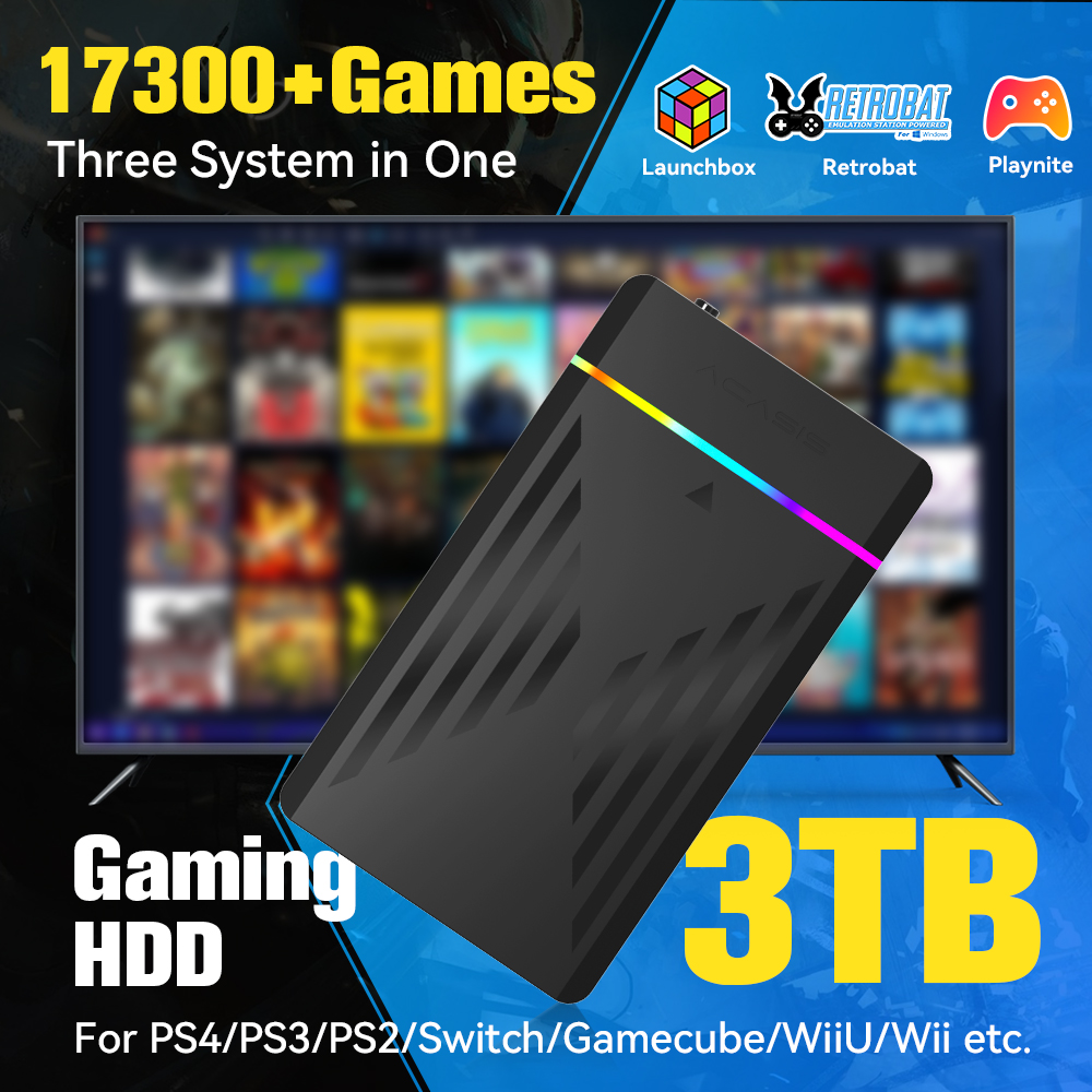 Retro Gaming Ps2 - HDD Gaming portabel 3TB, konsol Game