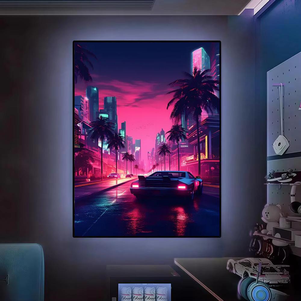 Poster Kota Mobil Retro Cyberp - Retro Gaming Wallpaper ulasan dan harga