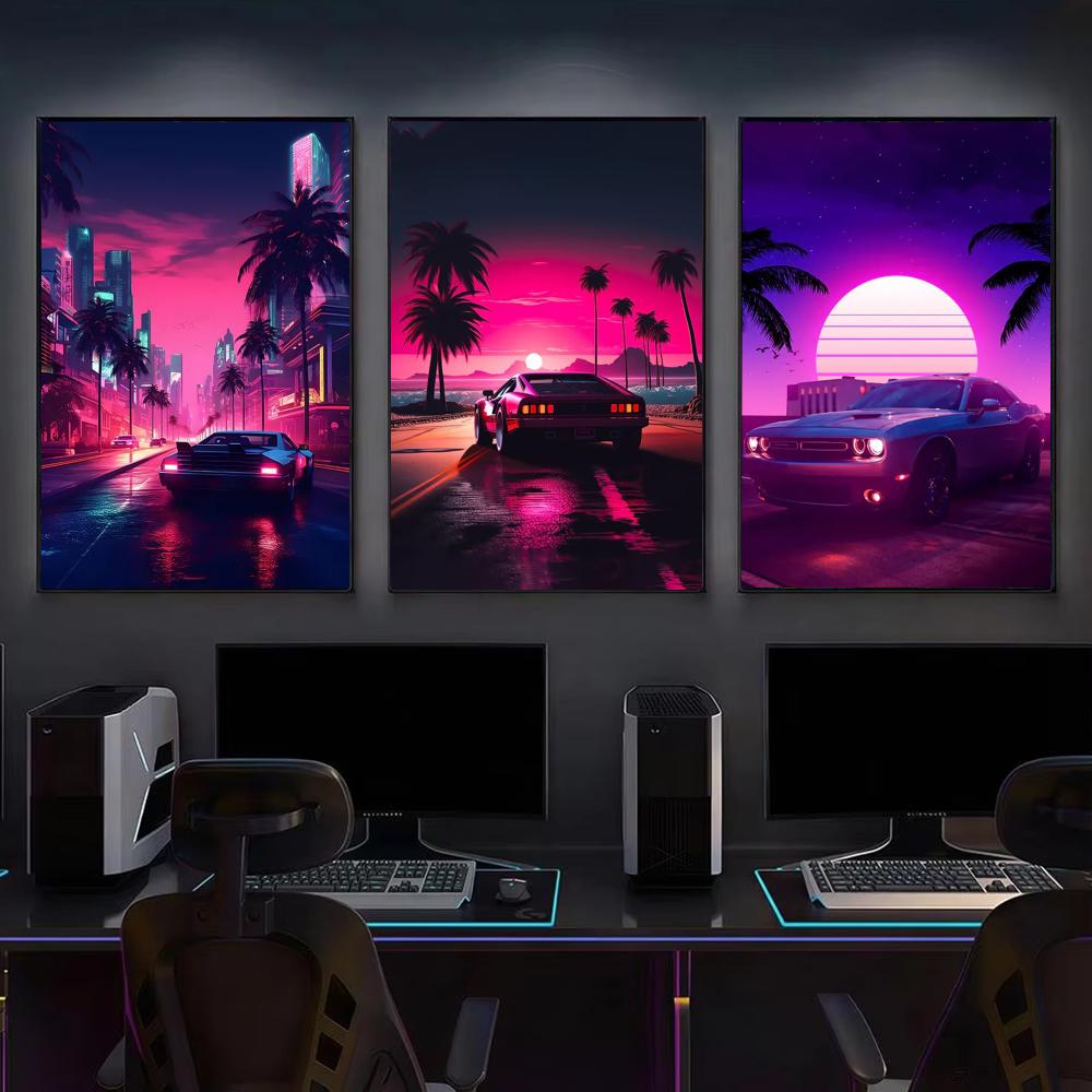 Poster Kota Mobil Retro Cyberp - Retro Gaming Wallpaper ulasan dan harga