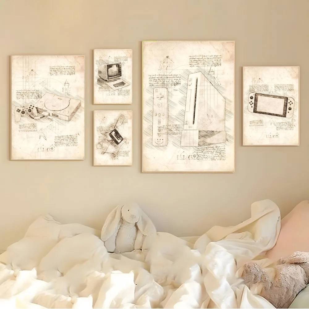 Seni Dinding Sketsa Konsol Gam - Retro Gaming Wallpaper ulasan dan harga