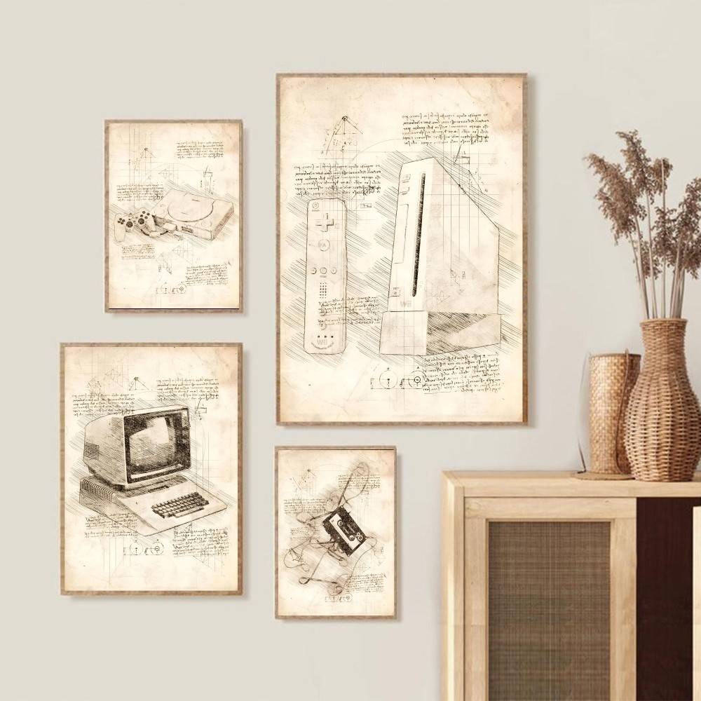Seni Dinding Sketsa Konsol Gam - Retro Gaming Wallpaper ulasan dan harga