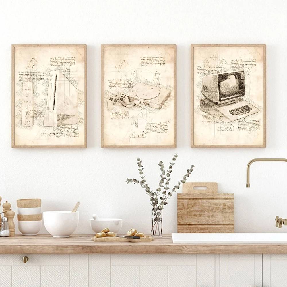 Seni Dinding Sketsa Konsol Gam - Retro Gaming Wallpaper ulasan dan harga